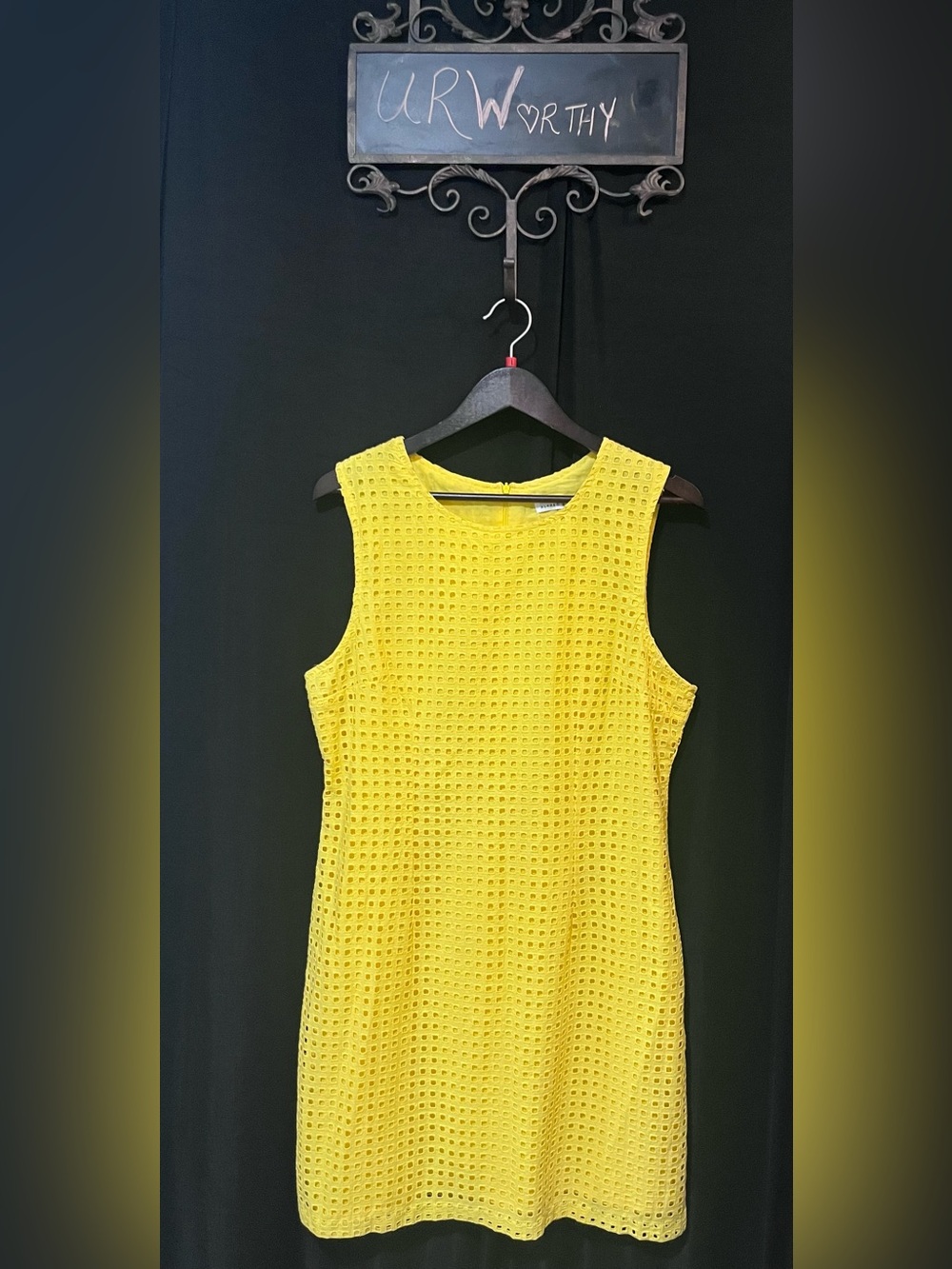 Vintage Alfred Sung Yellow Eyelet Shift Dress Size L Sunny & Sophisticated